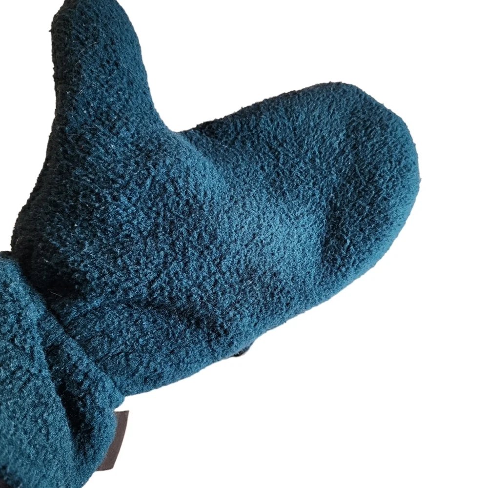 REI Blue Green Hat Ties Under Chin Mitten set Plush Polyester
